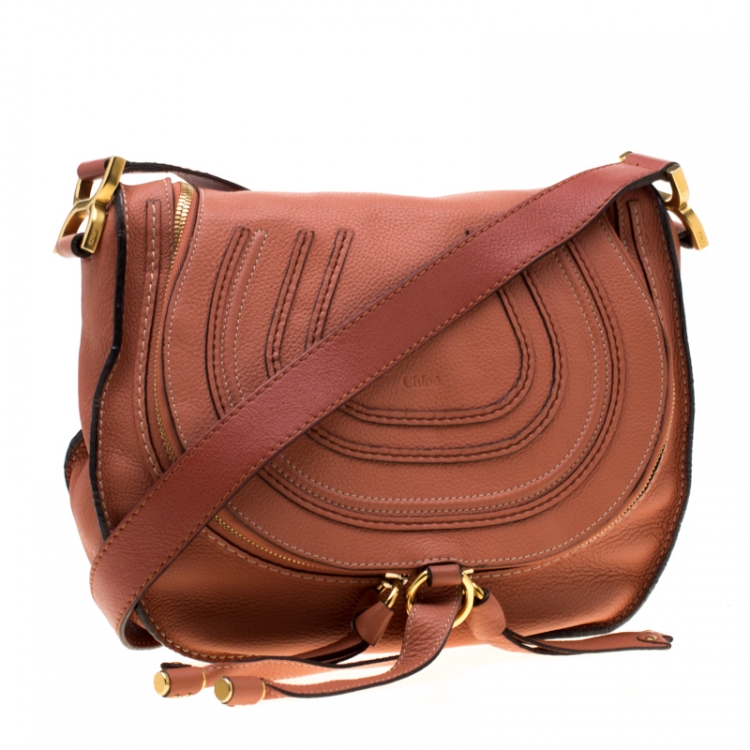 Pre Owned Chloe Coral Orange Leather Medium Marcie Crossbody Bag