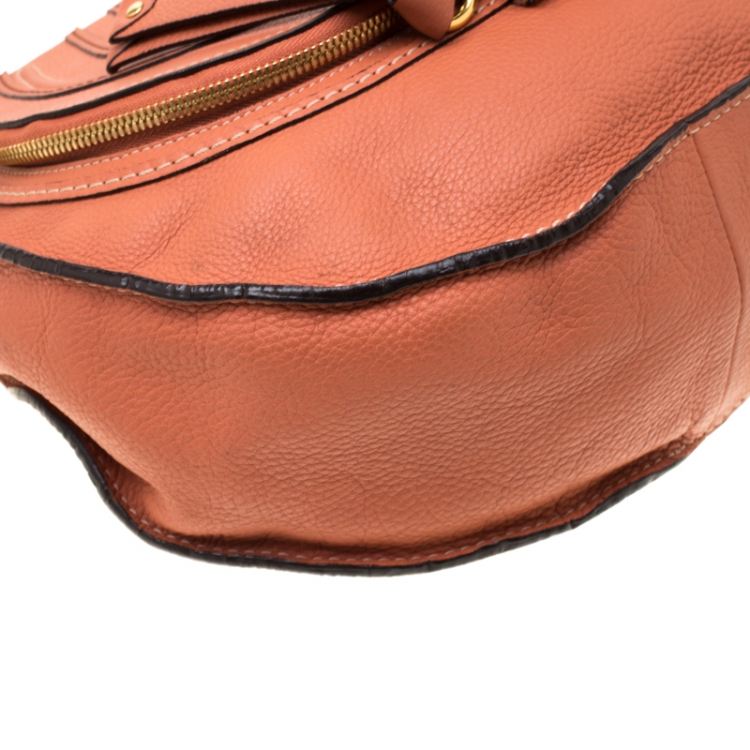 Pre Owned Chloe Coral Orange Leather Medium Marcie Crossbody Bag