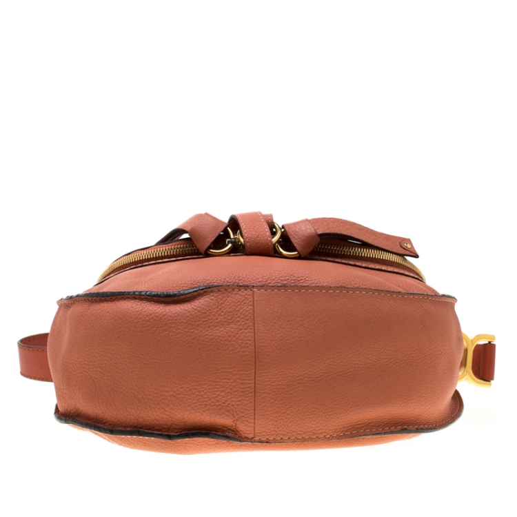 Pre Owned Chloe Coral Orange Leather Medium Marcie Crossbody Bag