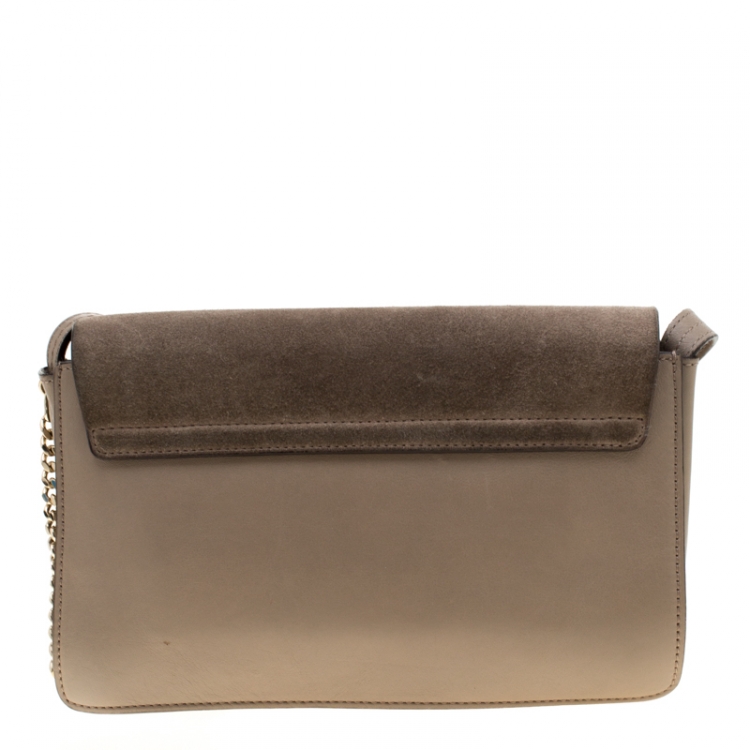 Pre Owned Chloe Grey Leather and Suede Small Faye Shoulder Bag 