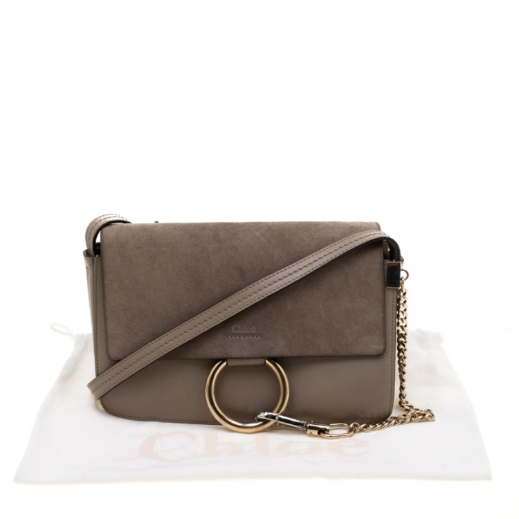 Pre Owned Chloe Grey Leather and Suede Small Faye Shoulder Bag 