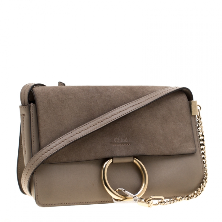 Pre Owned Chloe Grey Leather and Suede Small Faye Shoulder Bag 