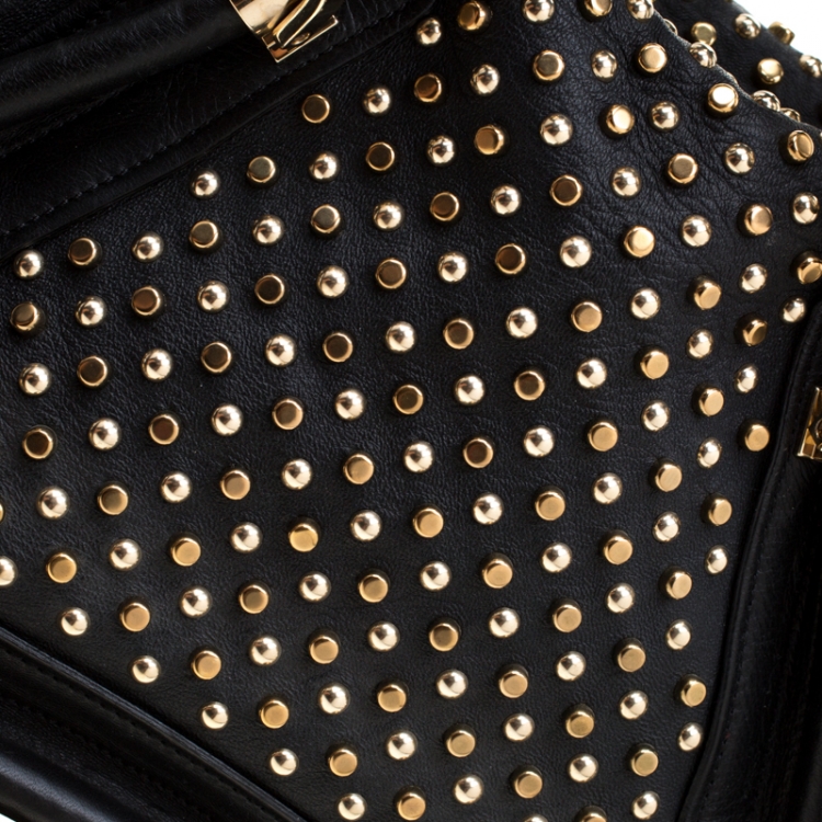 Pre Owned Chloe Black Studded Leather Medium Paraty Military Shoulder Bag 