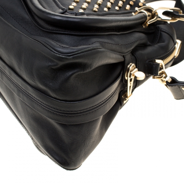 Pre Owned Chloe Black Studded Leather Medium Paraty Military Shoulder Bag 