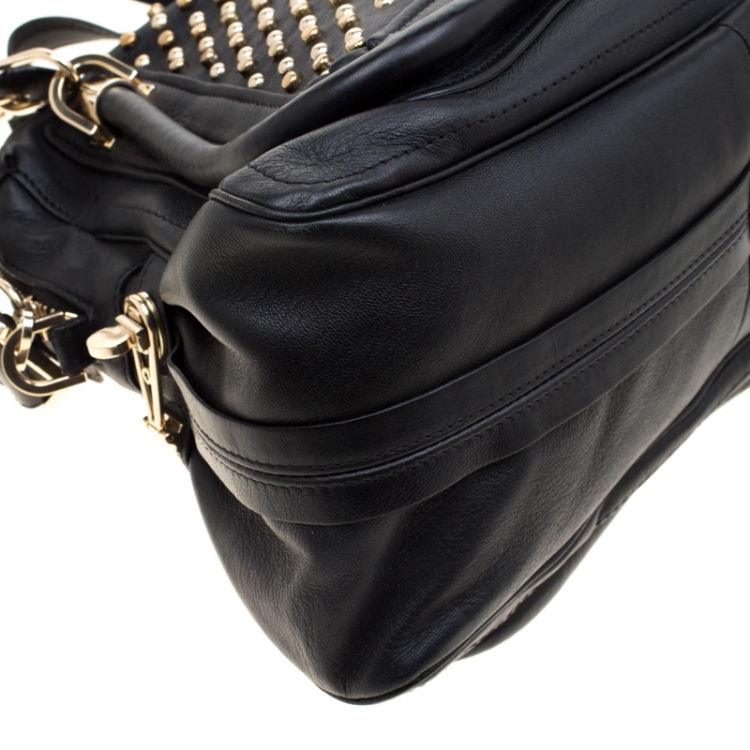 Pre Owned Chloe Black Studded Leather Medium Paraty Military Shoulder Bag 