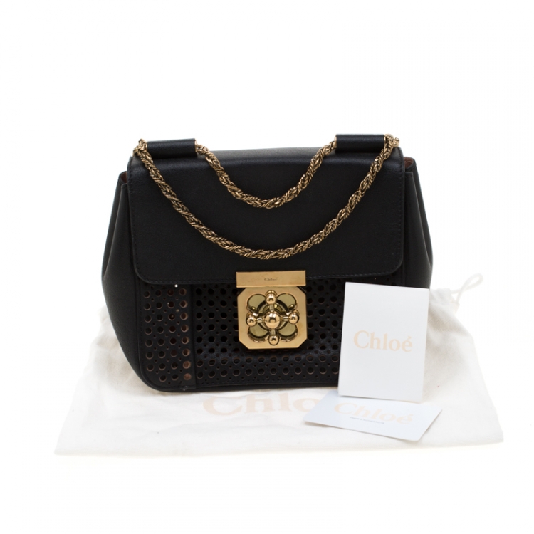 Pre Owned Chloe Black Perforated Leather Small Elsie Shoulder Bag