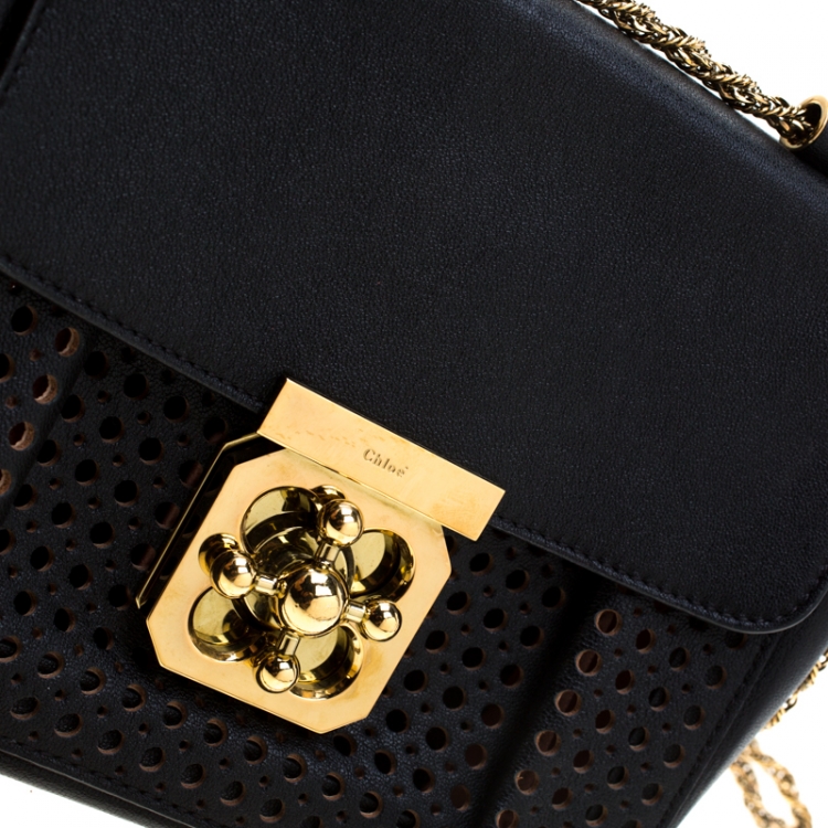 Pre Owned Chloe Black Perforated Leather Small Elsie Shoulder Bag