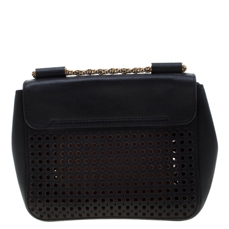 Pre Owned Chloe Black Perforated Leather Small Elsie Shoulder Bag