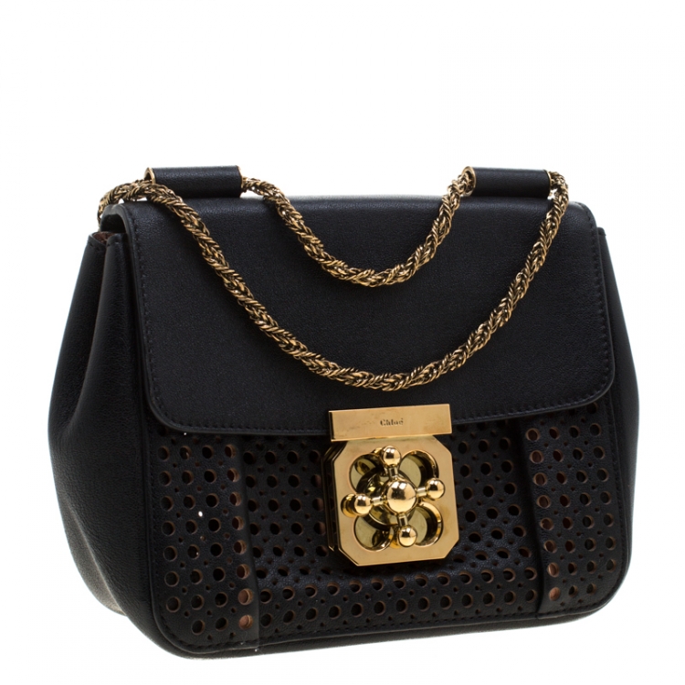 Pre Owned Chloe Black Perforated Leather Small Elsie Shoulder Bag
