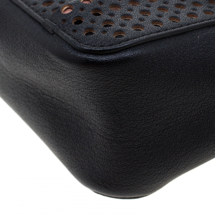 Pre Owned Chloe Black Perforated Leather Small Elsie Shoulder Bag