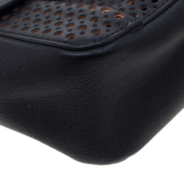 Pre Owned Chloe Black Perforated Leather Small Elsie Shoulder Bag
