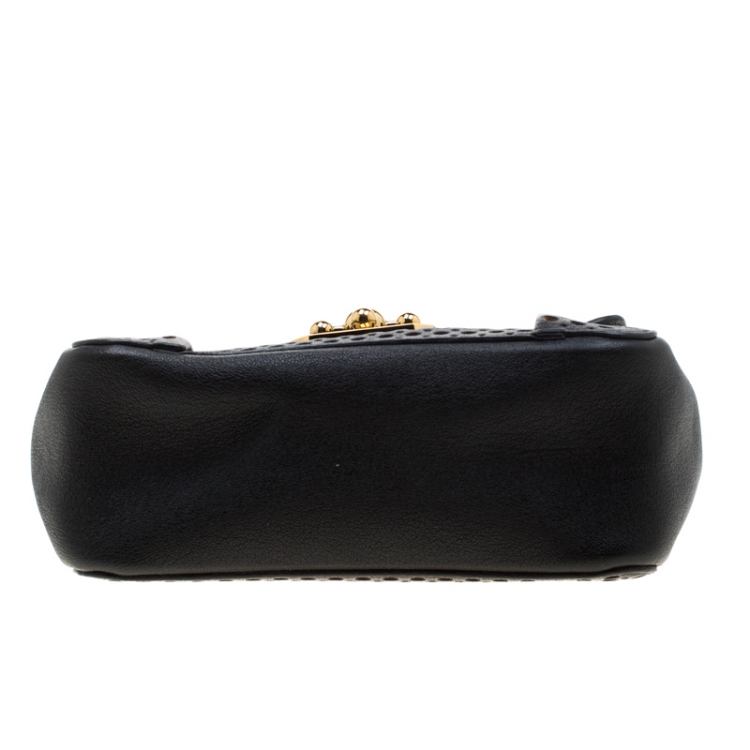 Pre Owned Chloe Black Perforated Leather Small Elsie Shoulder Bag