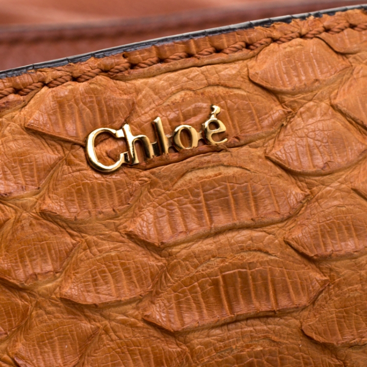 Pre Owned Chloe Tan Python Elsie Top Handle Bag