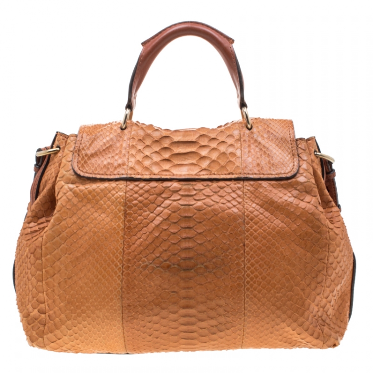 Pre Owned Chloe Tan Python Elsie Top Handle Bag