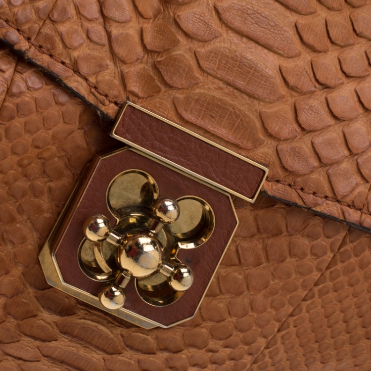 Pre Owned Chloe Tan Python Elsie Top Handle Bag