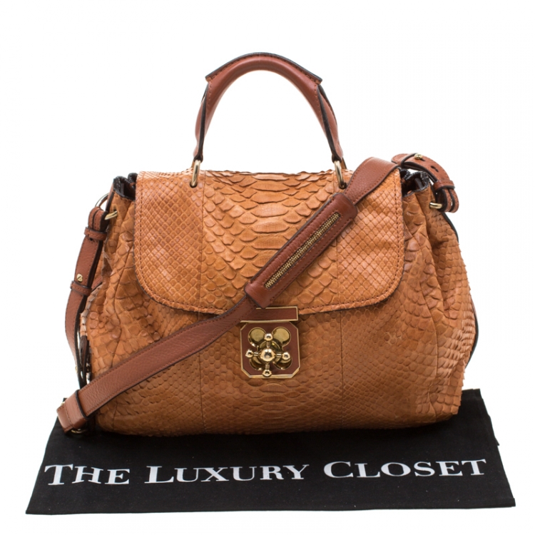 Pre Owned Chloe Tan Python Elsie Top Handle Bag