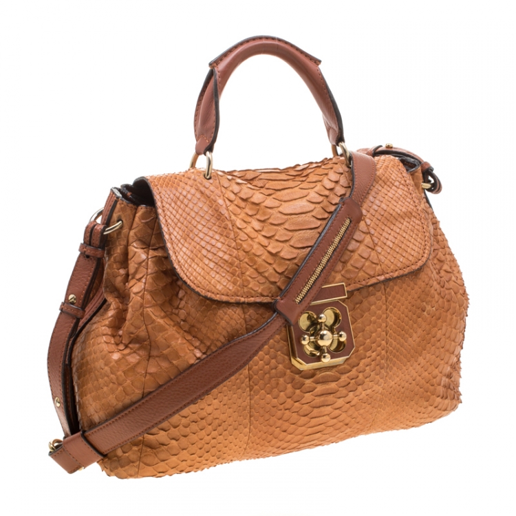 Pre Owned Chloe Tan Python Elsie Top Handle Bag