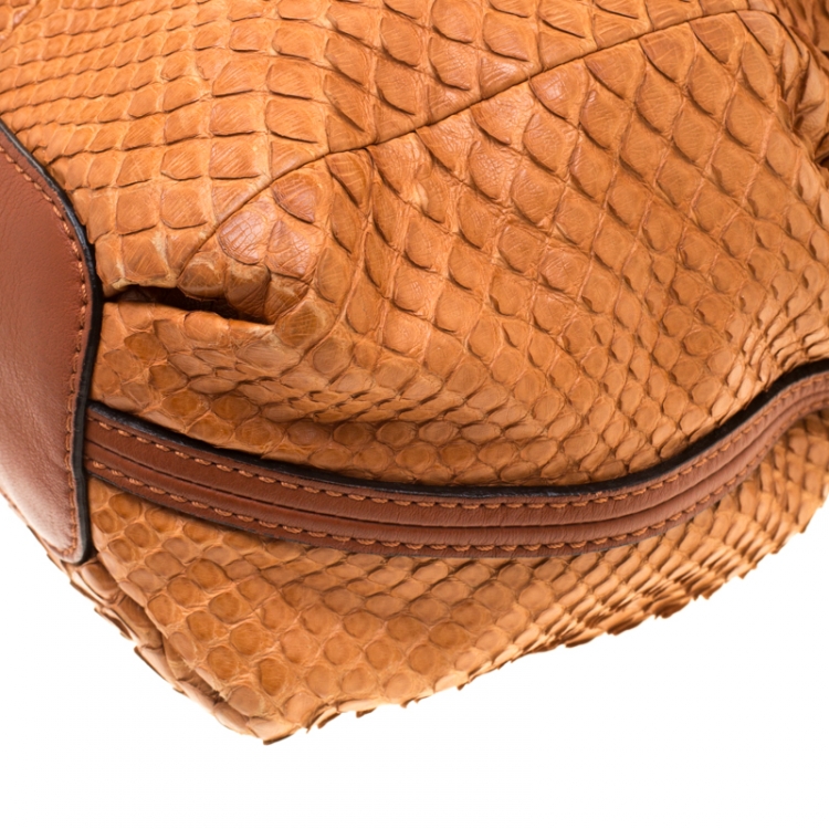 Pre Owned Chloe Tan Python Elsie Top Handle Bag