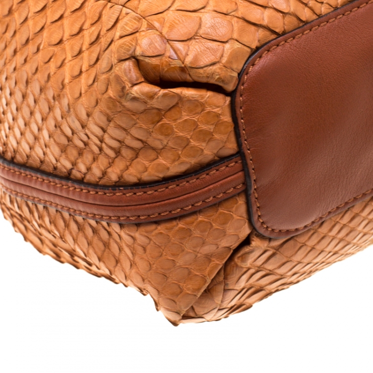 Pre Owned Chloe Tan Python Elsie Top Handle Bag