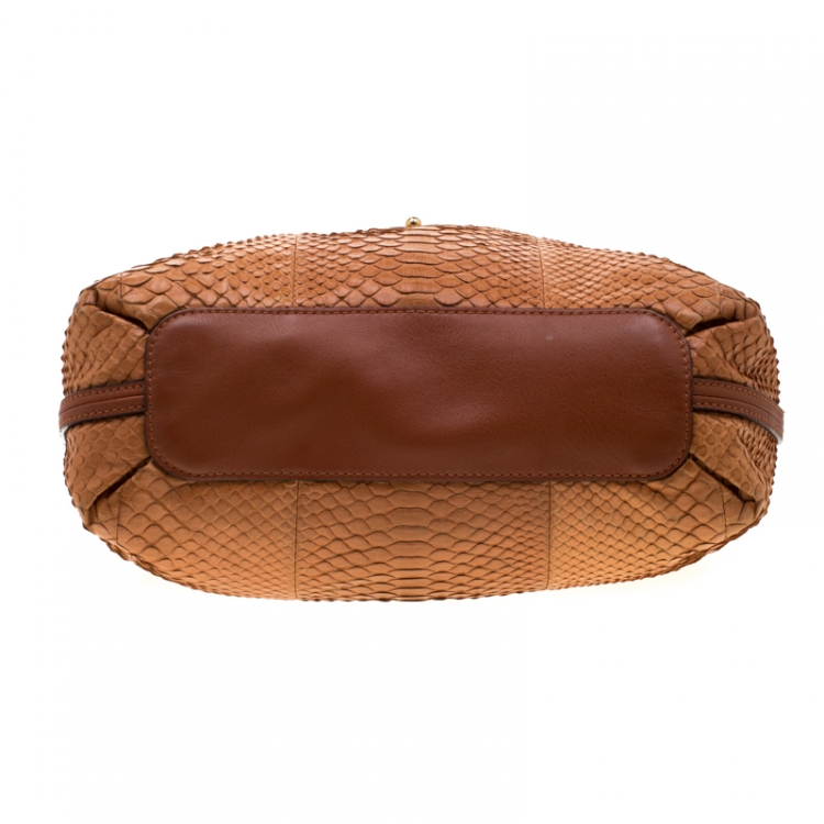 Pre Owned Chloe Tan Python Elsie Top Handle Bag