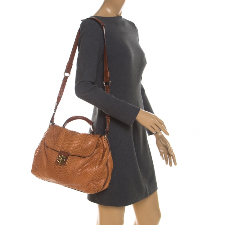 Pre Owned Chloe Tan Python Elsie Top Handle Bag