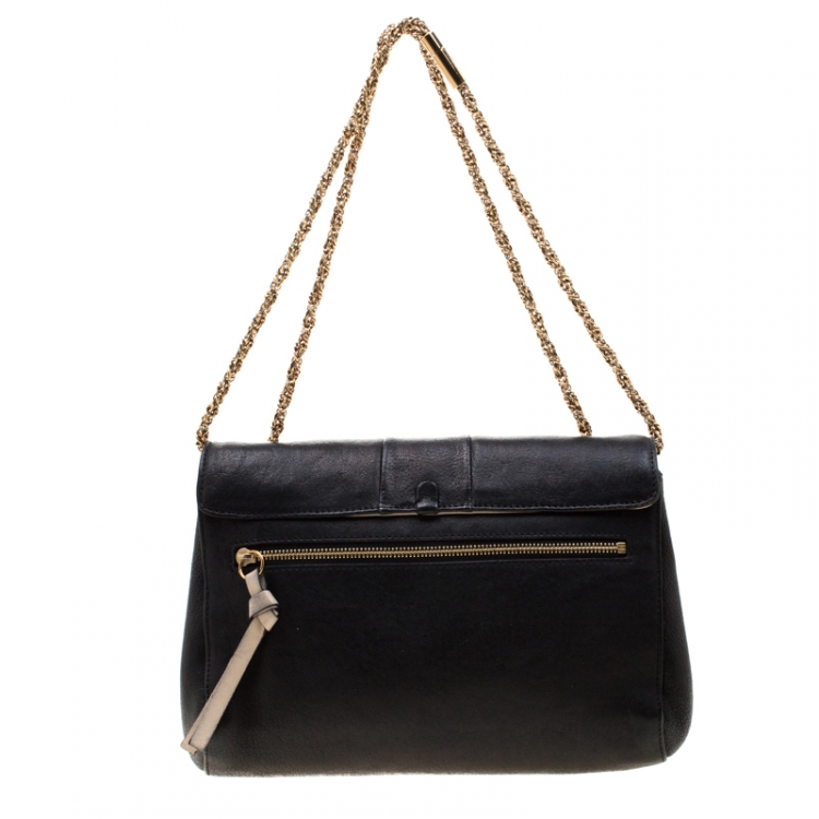 Pre Owned Chloe Black/Sky Blue Leather Small June Bow Shoulder Bag