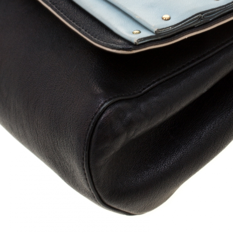 Pre Owned Chloe Black/Sky Blue Leather Small June Bow Shoulder Bag