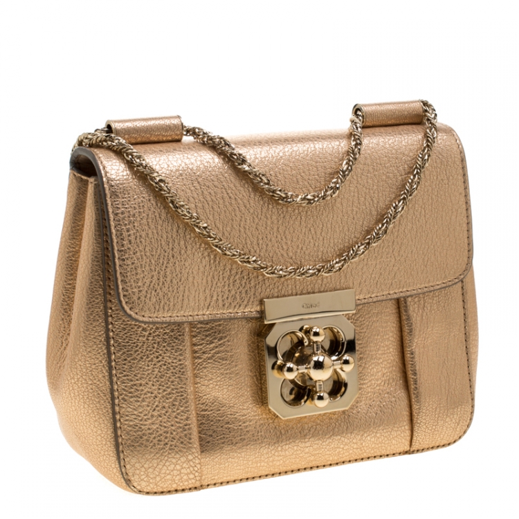 Pre Owned Chloe Metallic Peach Leather Small Elsie Shoulder Bag