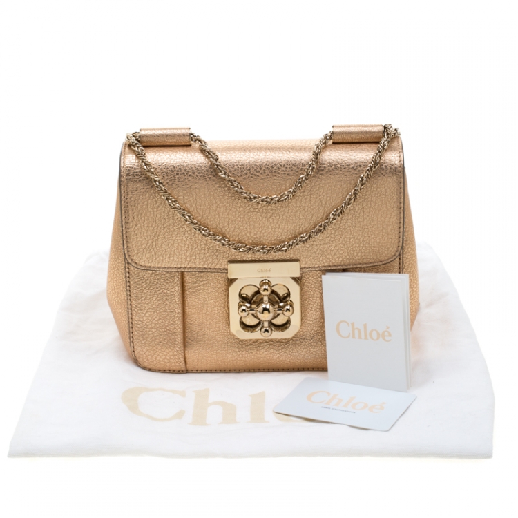 Pre Owned Chloe Metallic Peach Leather Small Elsie Shoulder Bag