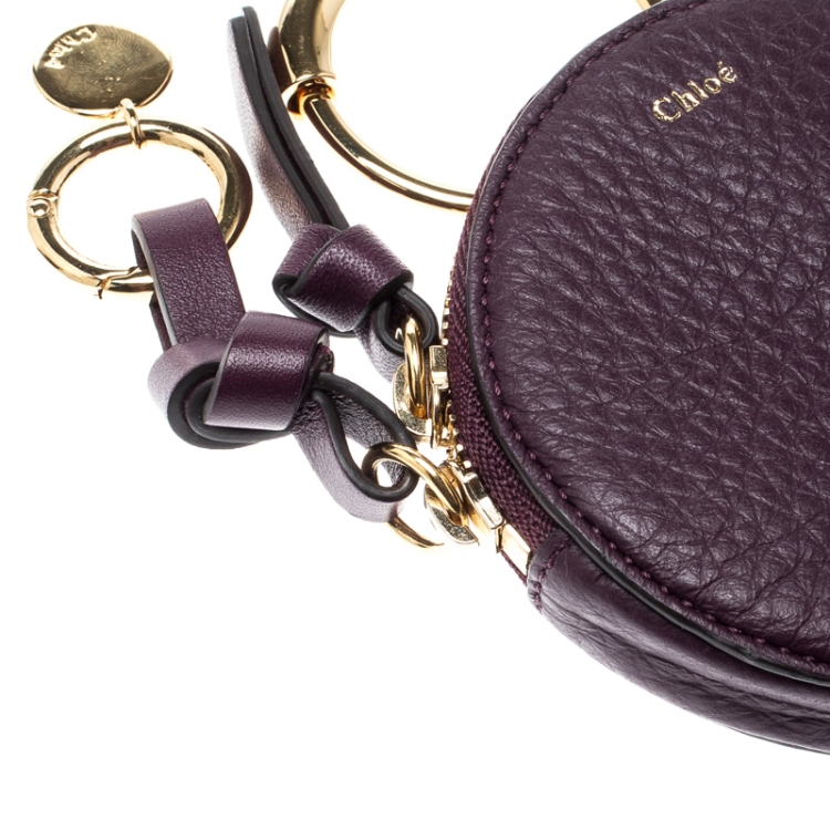 Pre Owned Chloe Purple Leather Alphabet Round Mini Coin Purse