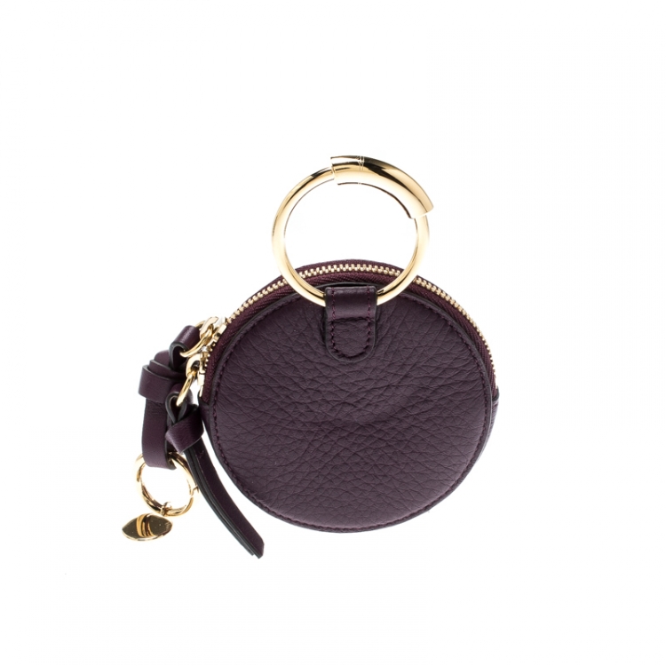 Pre Owned Chloe Purple Leather Alphabet Round Mini Coin Purse
