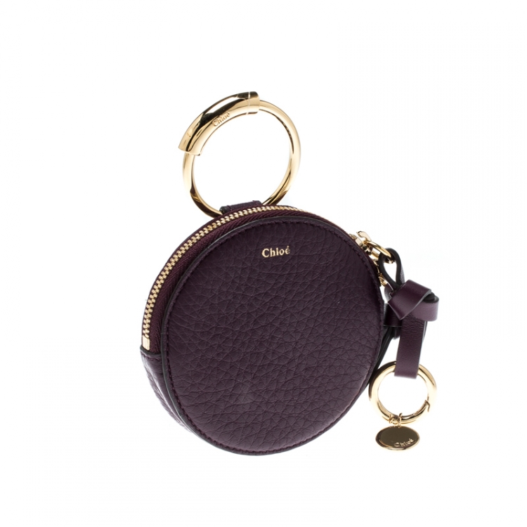 Pre Owned Chloe Purple Leather Alphabet Round Mini Coin Purse