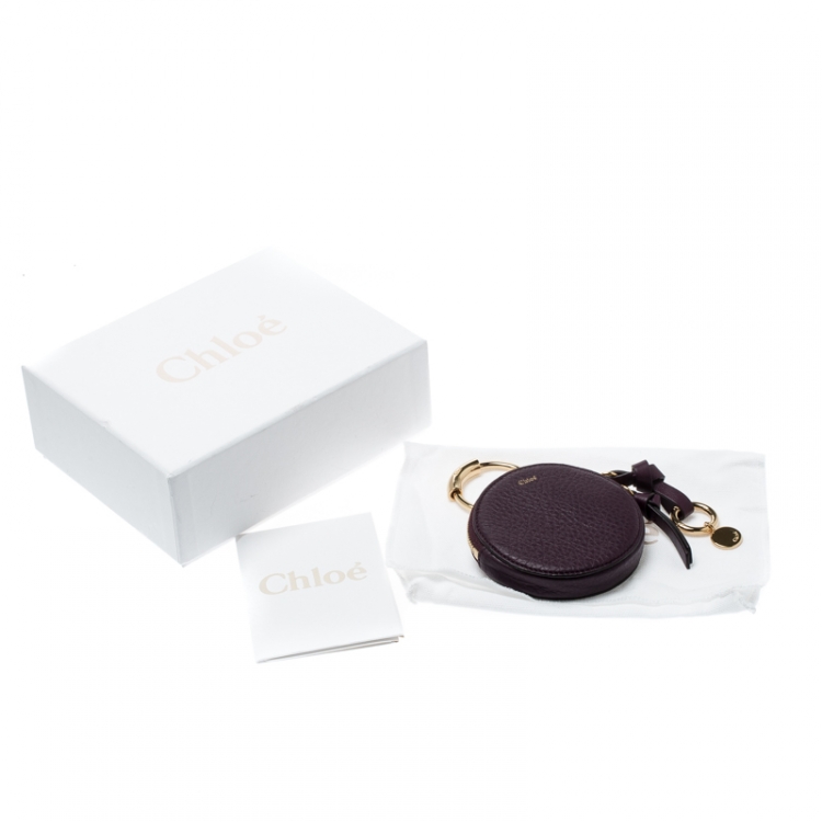 Pre Owned Chloe Purple Leather Alphabet Round Mini Coin Purse