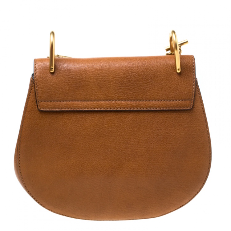 Pre Owned Chloe Drew Caramel/Floral Leather Small Studded Patchwork Shoulder Bag