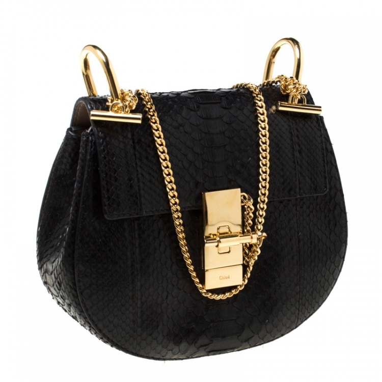 Pre Owned Chloe Black Python Leather Small Drew Shoulder Bag