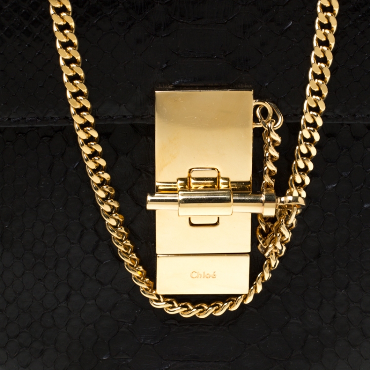 Pre Owned Chloe Black Python Leather Small Drew Shoulder Bag