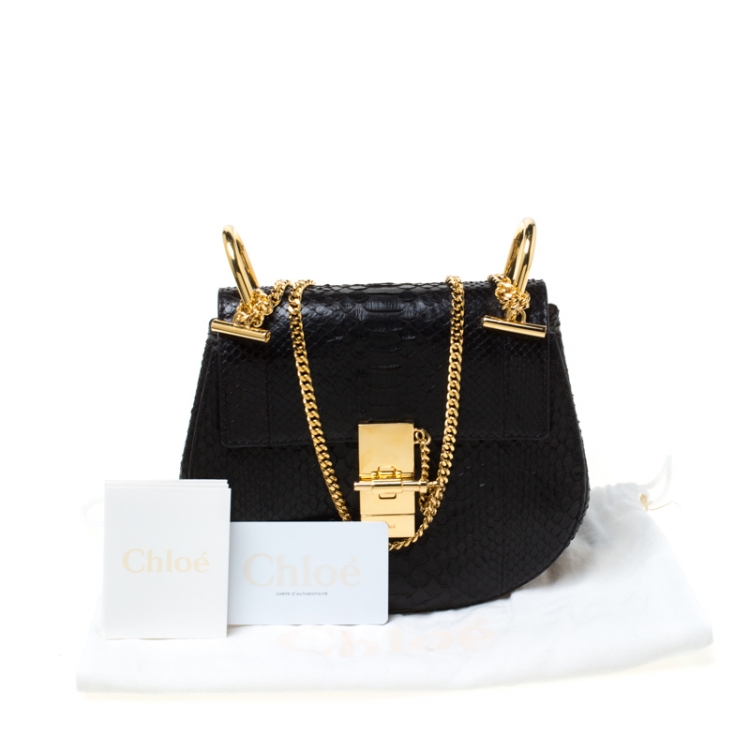 Pre Owned Chloe Black Python Leather Small Drew Shoulder Bag