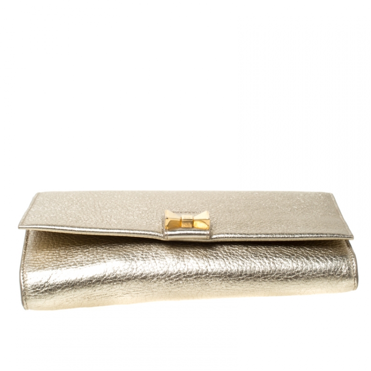 Pre Owned Chloe Gold Leather Bow Detail Chain Shoulder Bag
