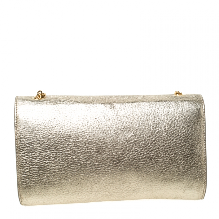 Pre Owned Chloe Gold Leather Bow Detail Chain Shoulder Bag