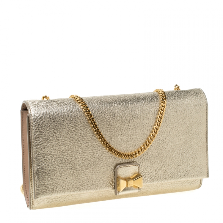 Pre Owned Chloe Gold Leather Bow Detail Chain Shoulder Bag