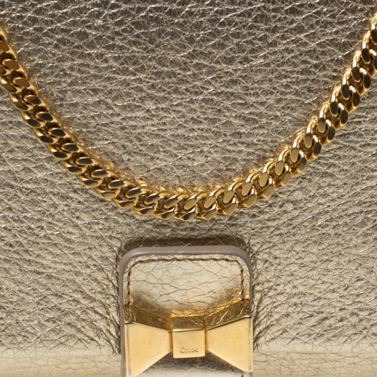 Pre Owned Chloe Gold Leather Bow Detail Chain Shoulder Bag