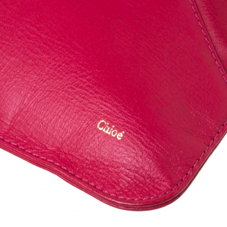Pre Owned Chloe Magenta Leather Envelope Clutch