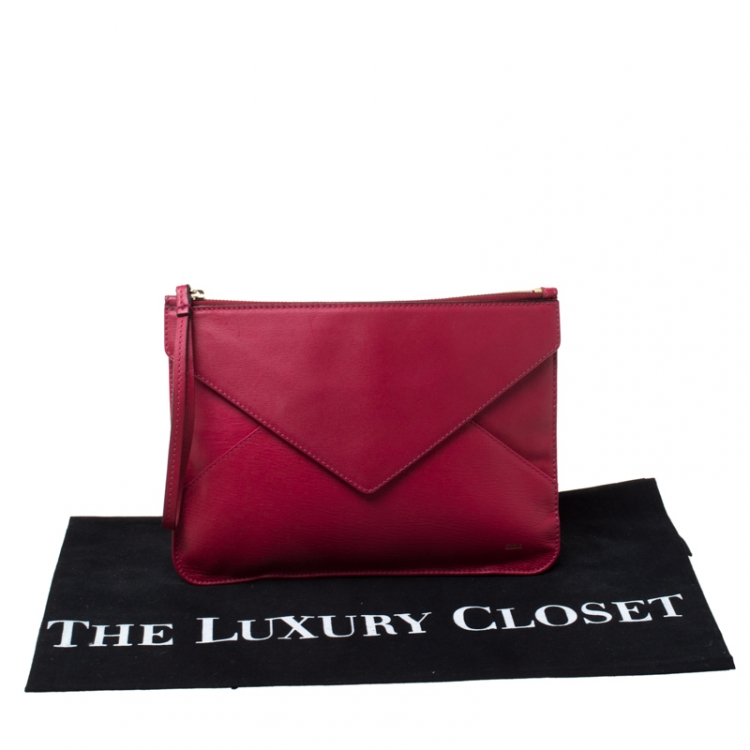Pre Owned Chloe Magenta Leather Envelope Clutch