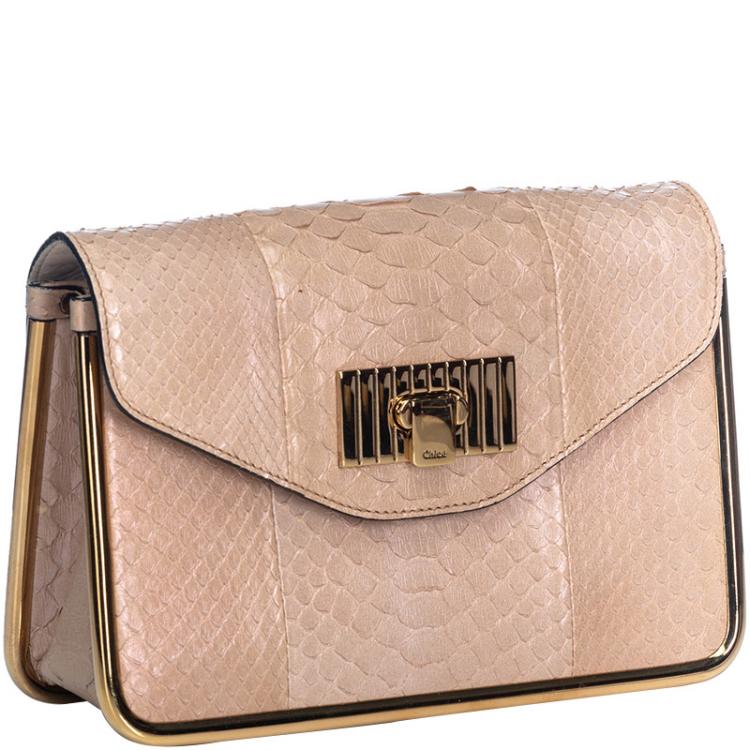 Pre Owned Chloe Beige Python Leather Sally Crossbody Bag