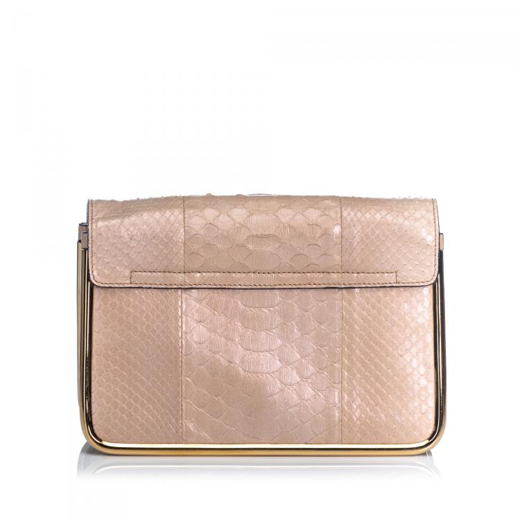 Pre Owned Chloe Beige Python Leather Sally Crossbody Bag