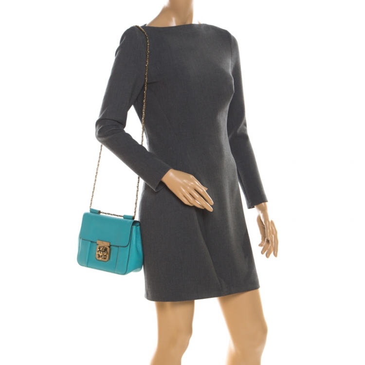 Pre Owned Chloe Blue Leather Small Elsie Shoulder Bag