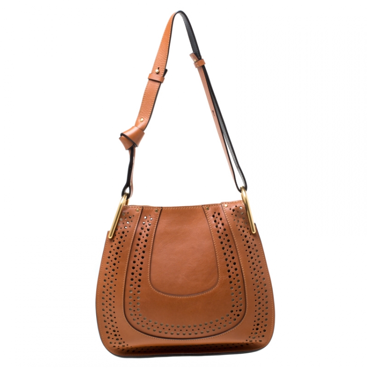 Pre Owned Chloe Brown Perforated Leather Hayley Shoulder Bag