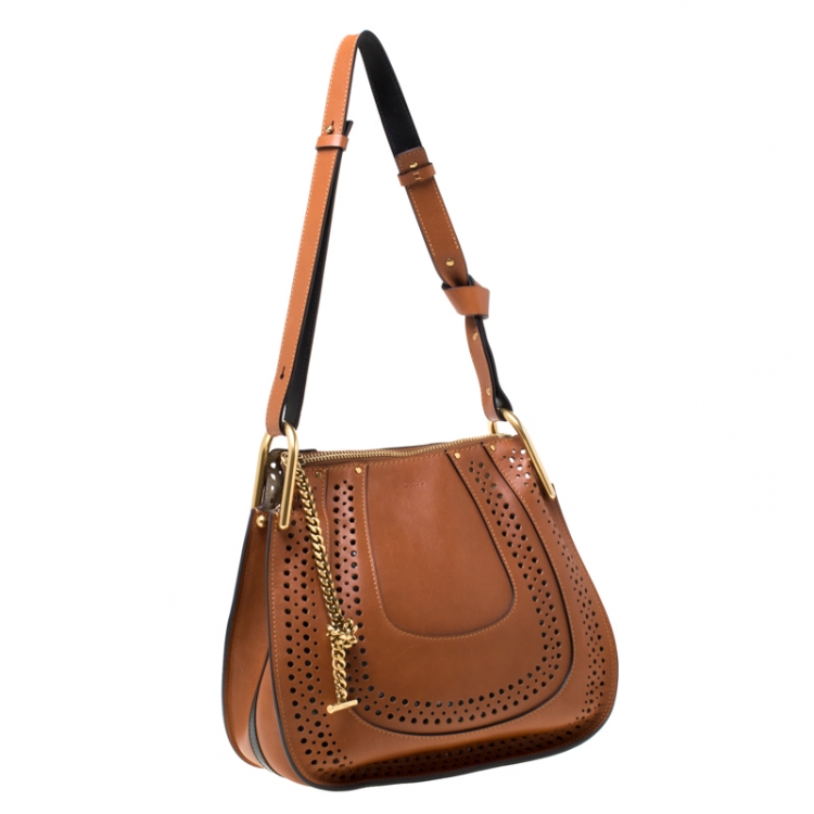 Pre Owned Chloe Brown Perforated Leather Hayley Shoulder Bag