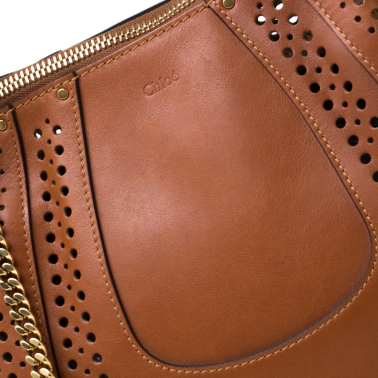 Pre Owned Chloe Brown Perforated Leather Hayley Shoulder Bag