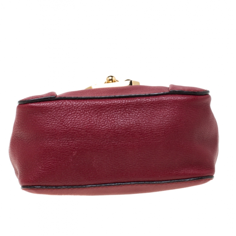 Pre Owned Chloe Red Leather Mini Elsie Crossbody Bag
